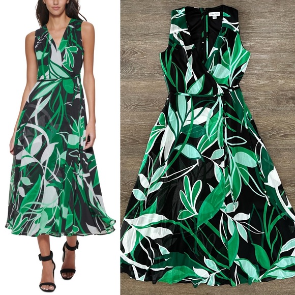 Calvin Klein Petite Surplice-Neck
Sleeveless a-Line Dress Fern size 4P Petite - Picture 2 of 10